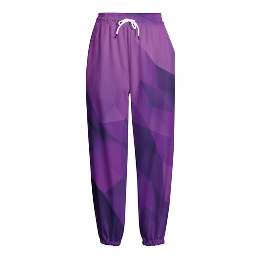 Purple Polygonal Geometric Print Fleece Lined Knit Pants