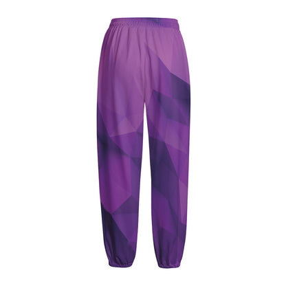 Purple Polygonal Geometric Print Fleece Lined Knit Pants
