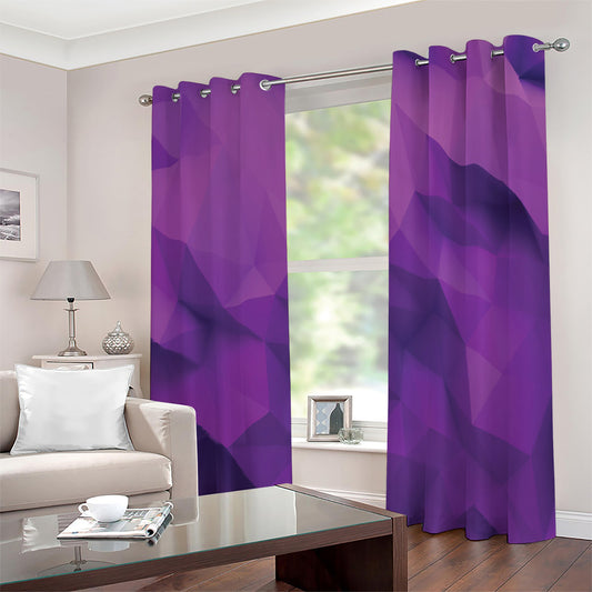 Purple Polygonal Geometric Print Grommet Curtains