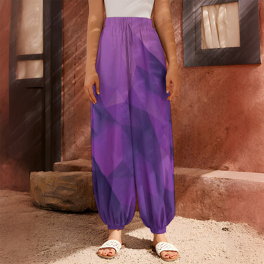 Purple Polygonal Geometric Print Harem Pants