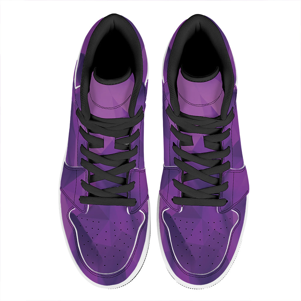 Purple Polygonal Geometric Print High Top Leather Sneakers
