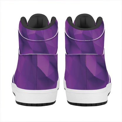 Purple Polygonal Geometric Print High Top Leather Sneakers