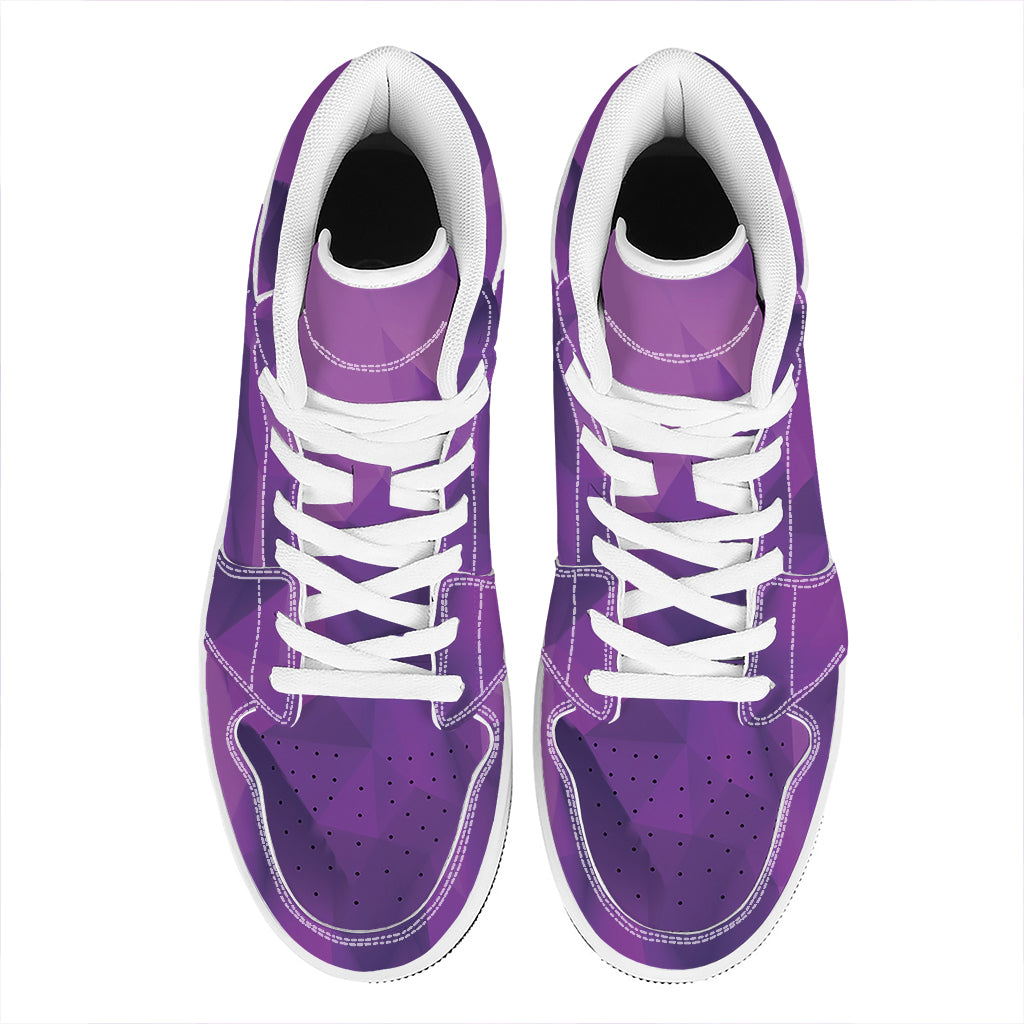 Purple Polygonal Geometric Print High Top Leather Sneakers