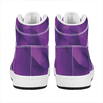 Purple Polygonal Geometric Print High Top Leather Sneakers