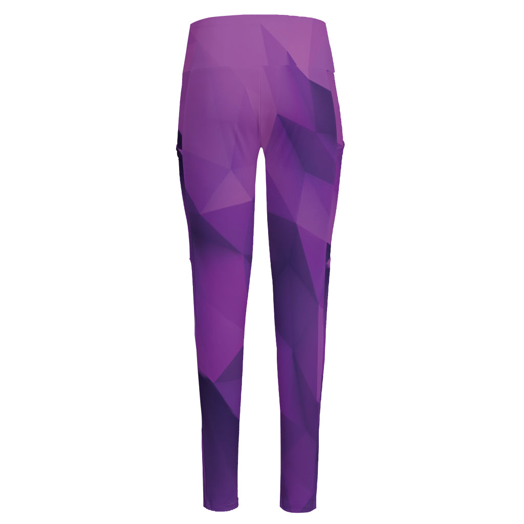 Purple Polygonal Geometric Print High-Waisted Pocket Leggings