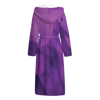 Purple Polygonal Geometric Print Hooded Bathrobe