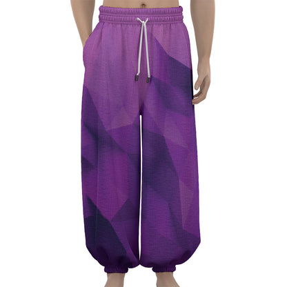 Purple Polygonal Geometric Print Lantern Pants