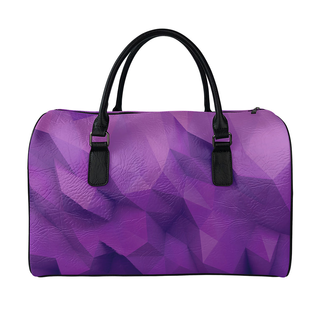 Purple Polygonal Geometric Print Leather Duffle Bag