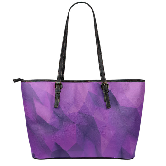 Purple Polygonal Geometric Print Leather Tote Bag