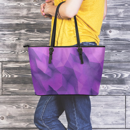 Purple Polygonal Geometric Print Leather Tote Bag