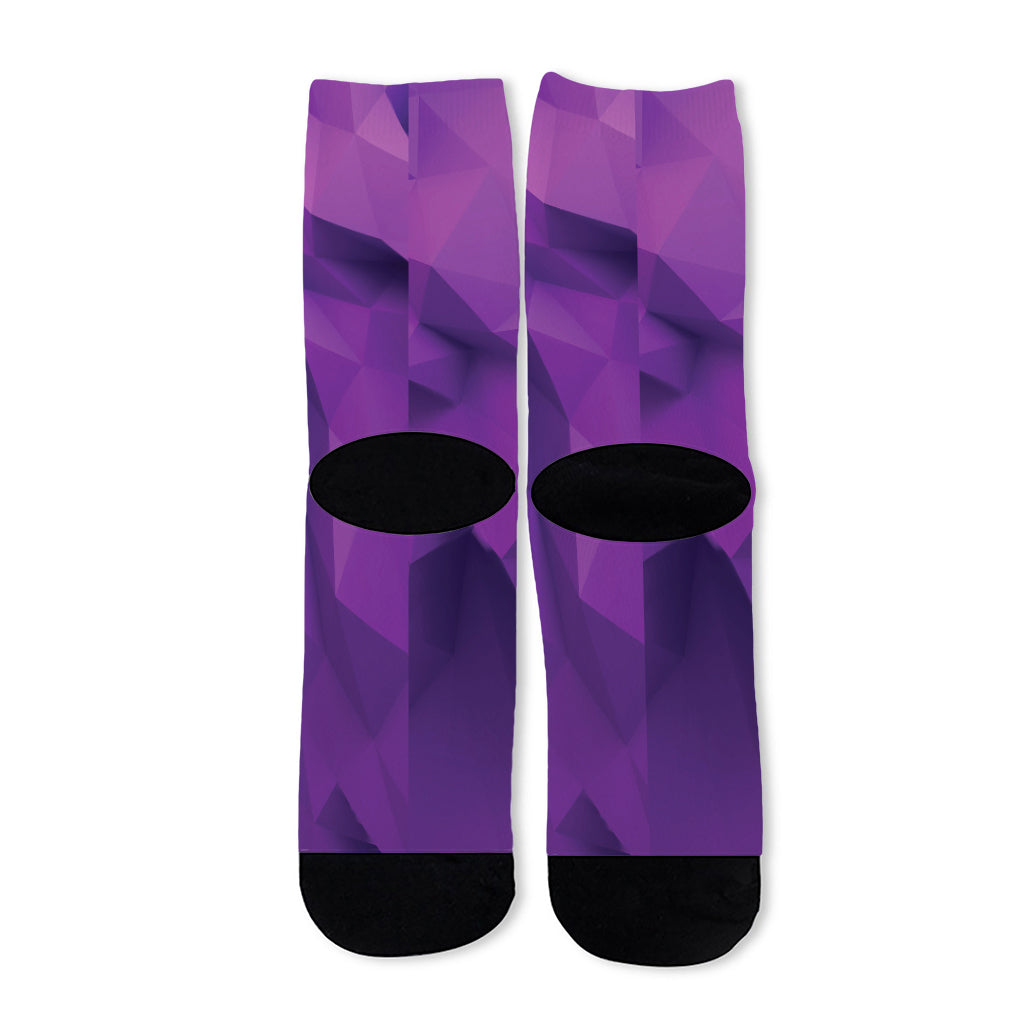 Purple Polygonal Geometric Print Long Socks