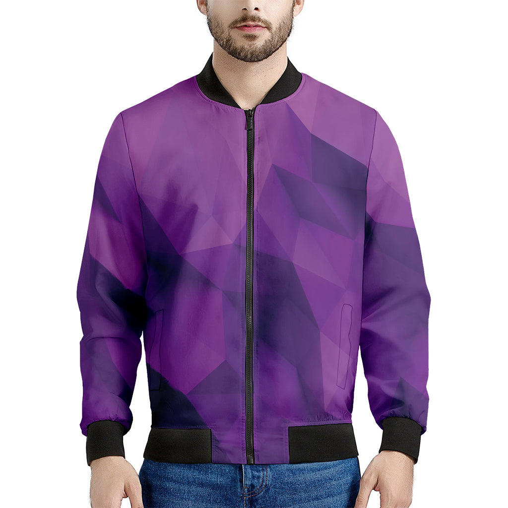 Purple Polygonal Geometric Print Men's Bomber Jacket