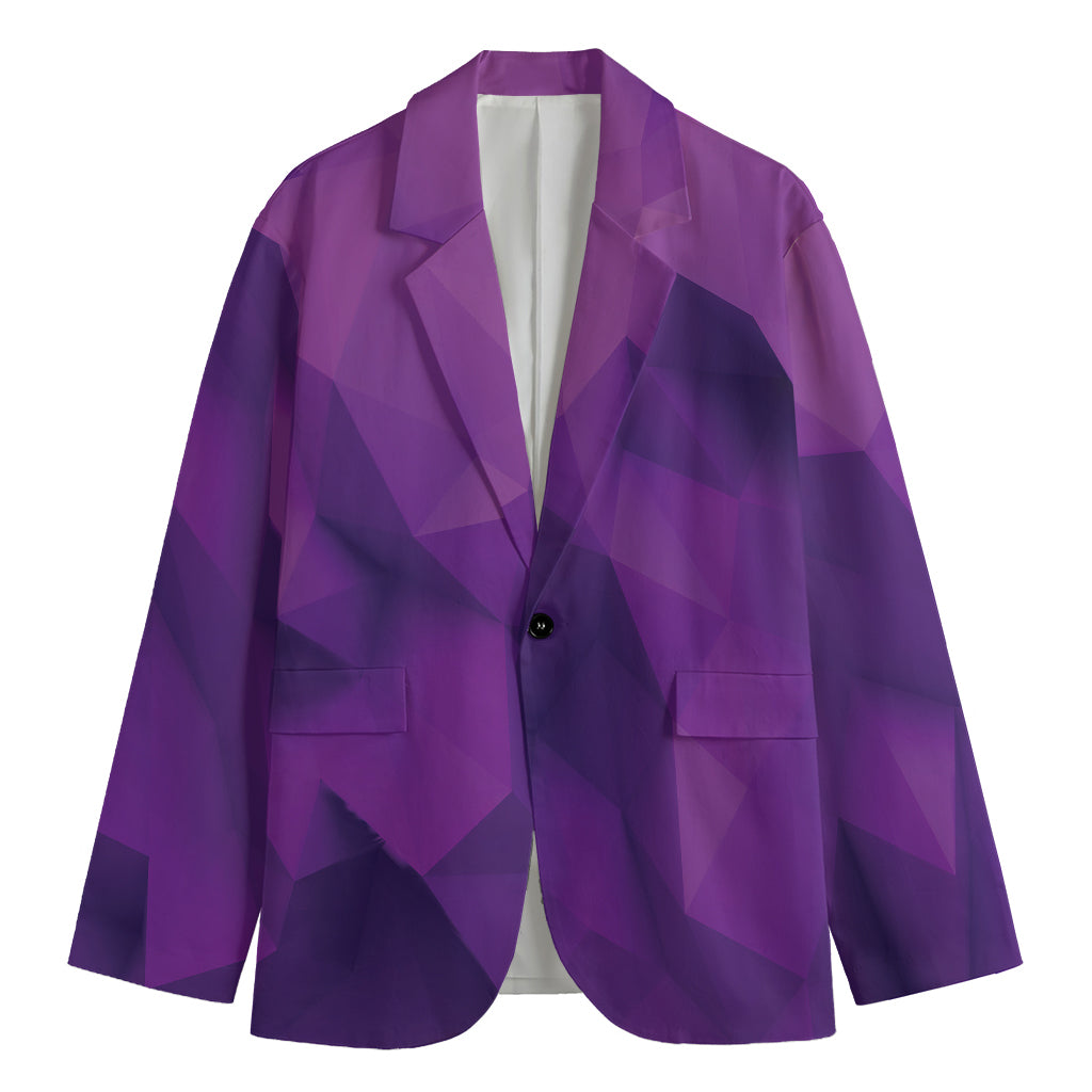 Purple Polygonal Geometric Print Men's Cotton Blazer