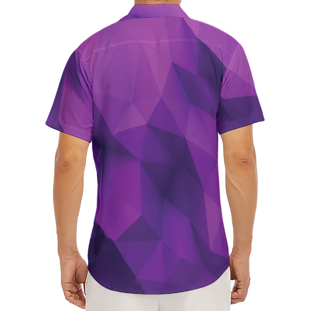 Purple Polygonal Geometric Print Men's Deep V-Neck Shirt