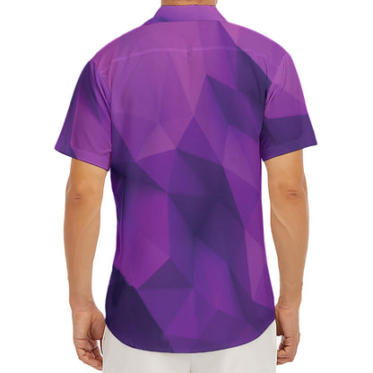 Purple Polygonal Geometric Print Men's Deep V-Neck Shirt