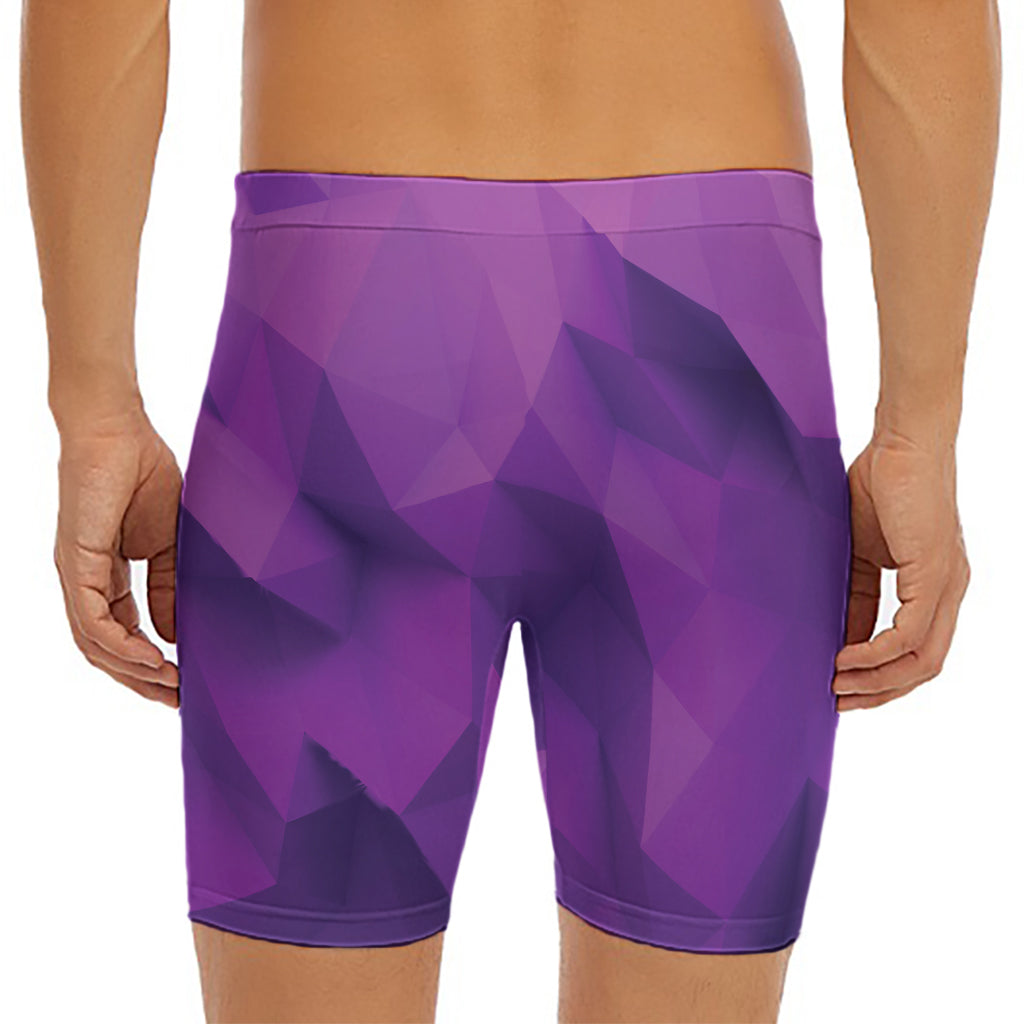 Purple Polygonal Geometric Print Men's Long Boxer Briefs