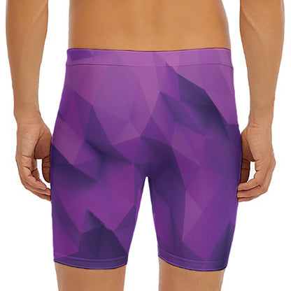 Purple Polygonal Geometric Print Men's Long Boxer Briefs