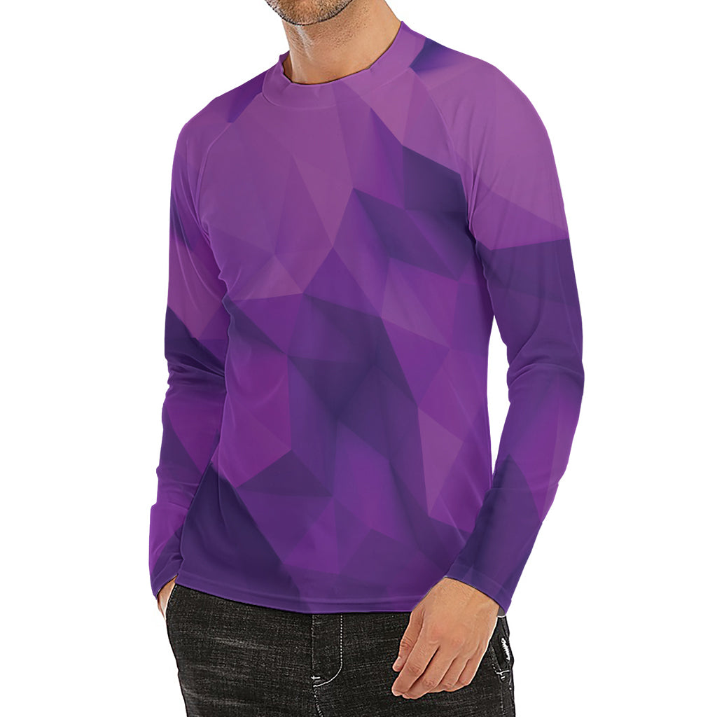 Purple Polygonal Geometric Print Men's Long Sleeve Rash Guard
