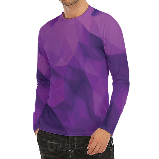 Purple Polygonal Geometric Print Men's Long Sleeve Rash Guard