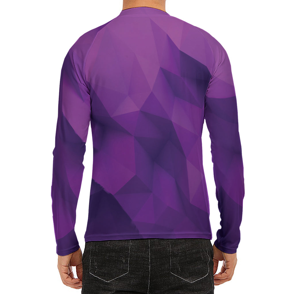 Purple Polygonal Geometric Print Men's Long Sleeve Rash Guard