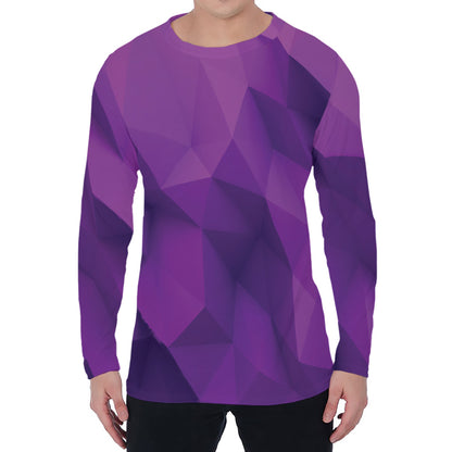Purple Polygonal Geometric Print Men's Long Sleeve T-Shirt
