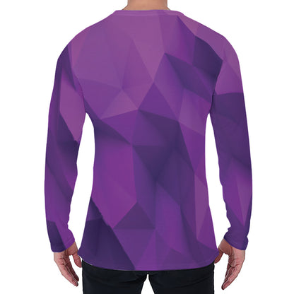 Purple Polygonal Geometric Print Men's Long Sleeve T-Shirt