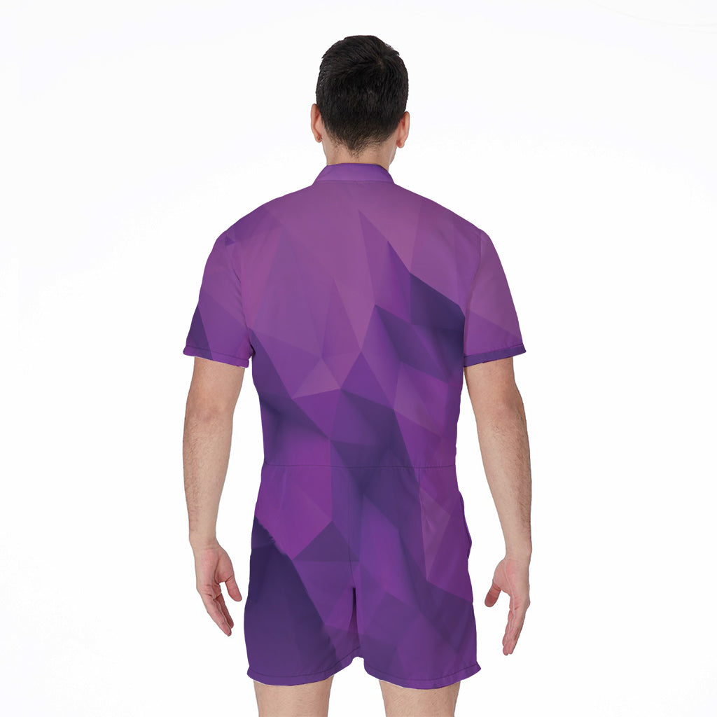 Purple Polygonal Geometric Print Men's Rompers