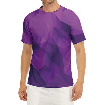 Purple Polygonal Geometric Print Men's Short Sleeve Rash Guard