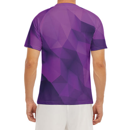 Purple Polygonal Geometric Print Men's Short Sleeve Rash Guard