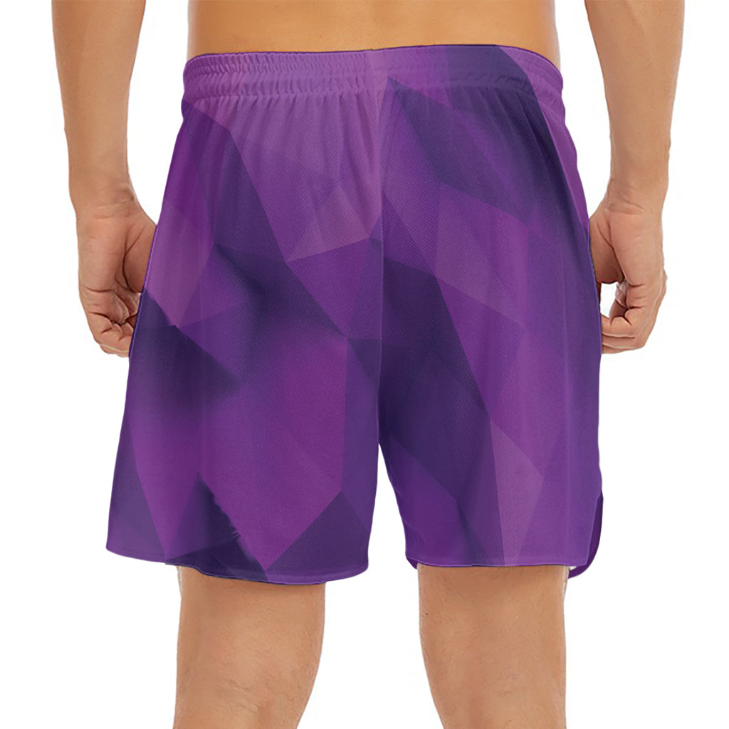 Purple Polygonal Geometric Print Men's Split Running Shorts