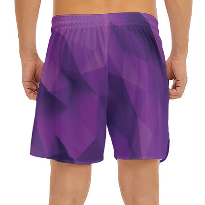 Purple Polygonal Geometric Print Men's Split Running Shorts