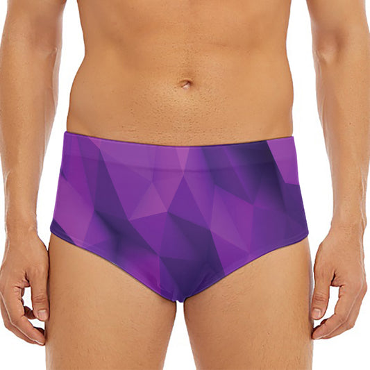 Purple Polygonal Geometric Print Men's Triangle Swim Briefs