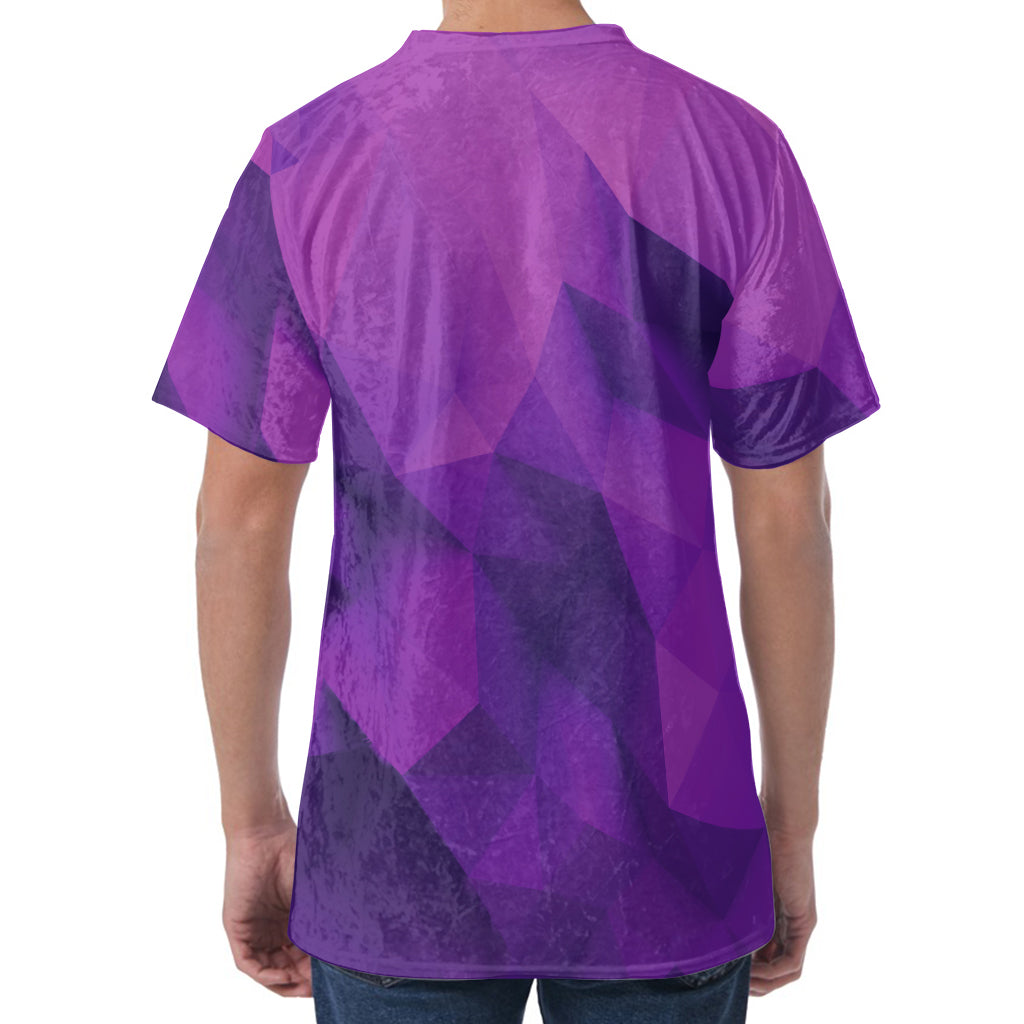 Purple Polygonal Geometric Print Men's Velvet T-Shirt