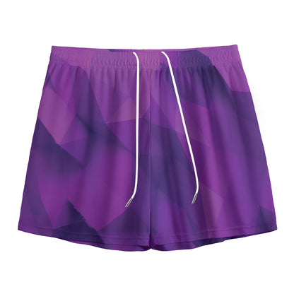 Purple Polygonal Geometric Print Mesh Shorts