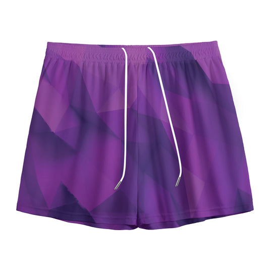 Purple Polygonal Geometric Print Mesh Shorts