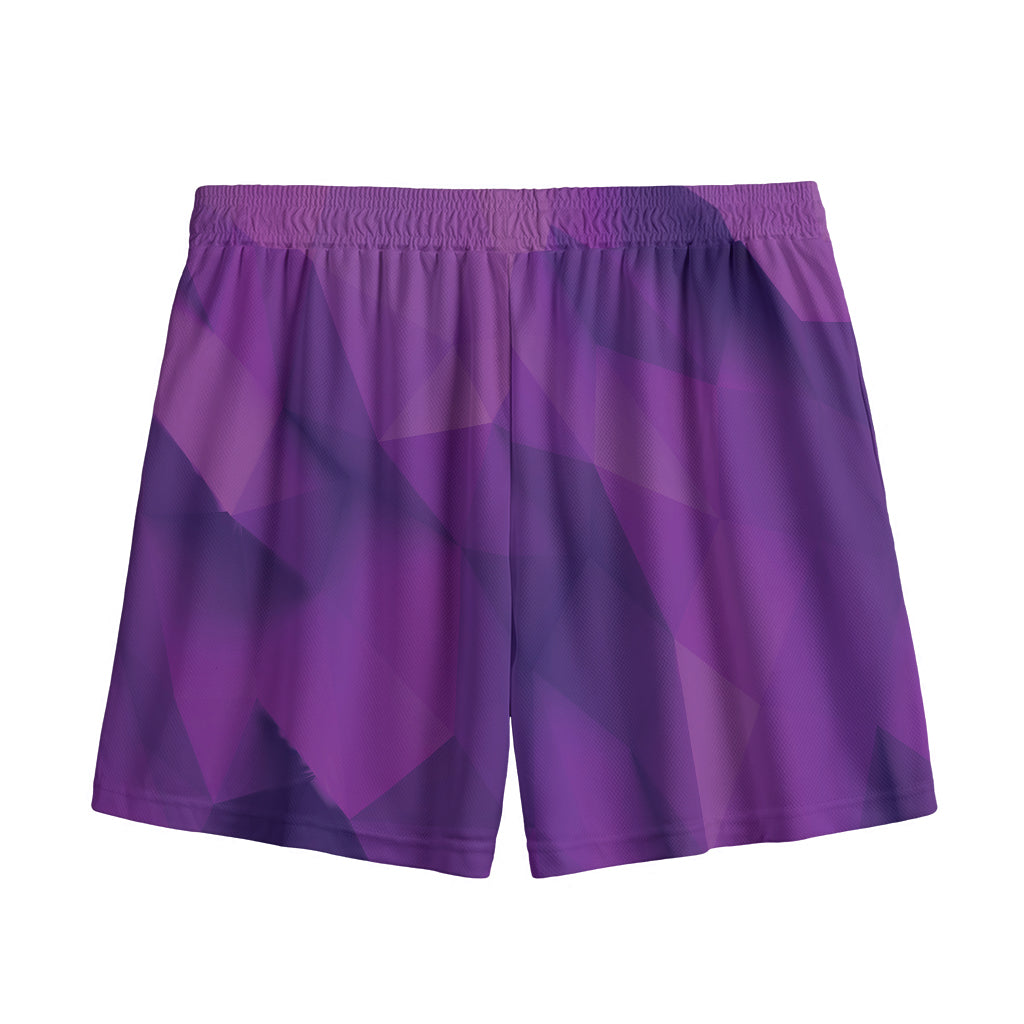 Purple Polygonal Geometric Print Mesh Shorts