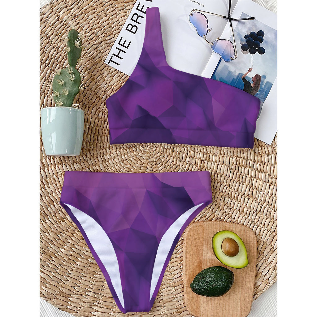 Purple Polygonal Geometric Print One Shoulder Bikini Top