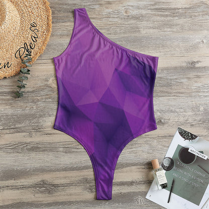 Purple Polygonal Geometric Print One Shoulder Bodysuit