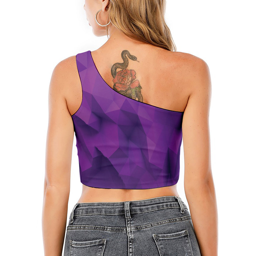 Purple Polygonal Geometric Print One Shoulder Crop Top