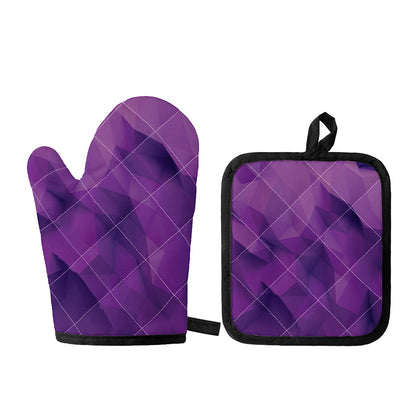 Purple Polygonal Geometric Print Oven Mitt And Pot Holder Set
