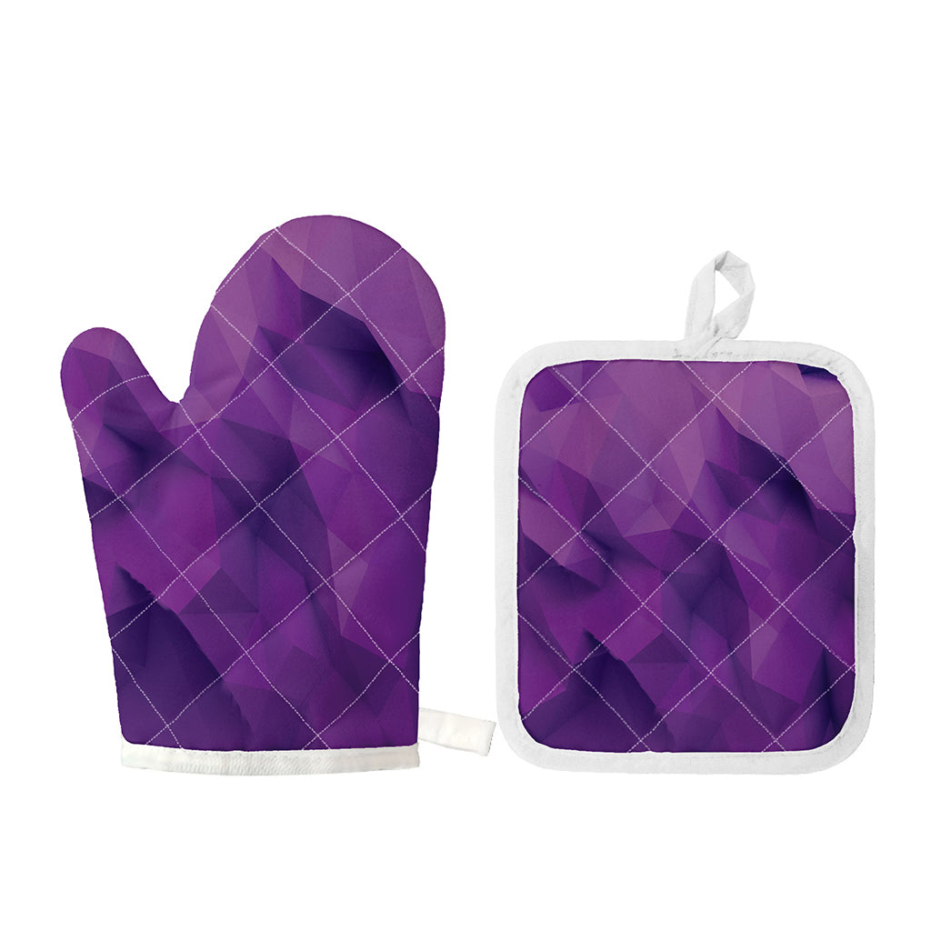 Purple Polygonal Geometric Print Oven Mitt And Pot Holder Set