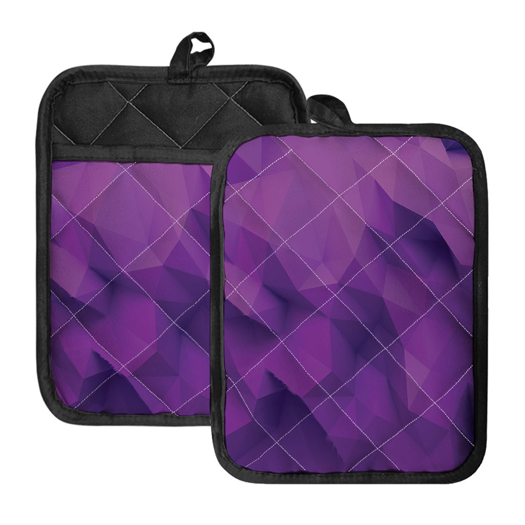 Purple Polygonal Geometric Print Pot Holders With Pocket