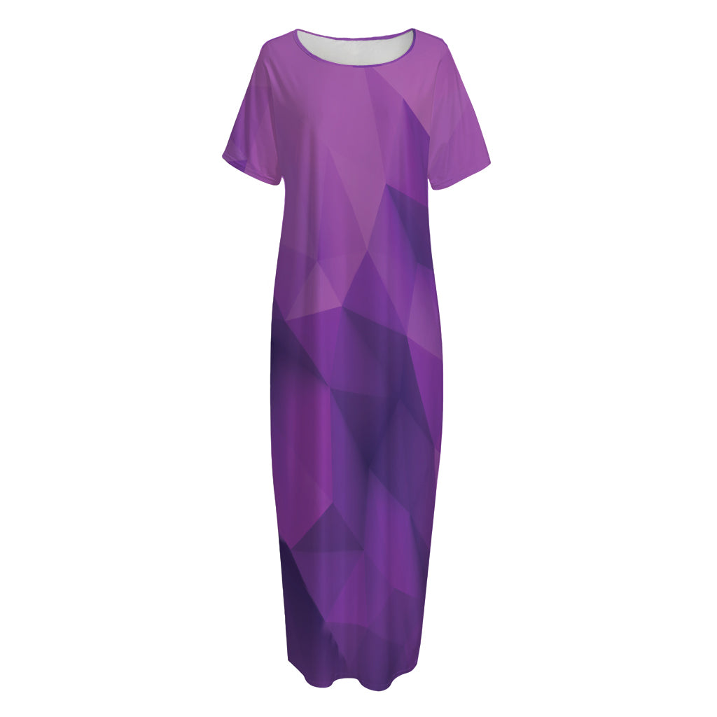 Purple Polygonal Geometric Print Short Sleeve Long Nightdress