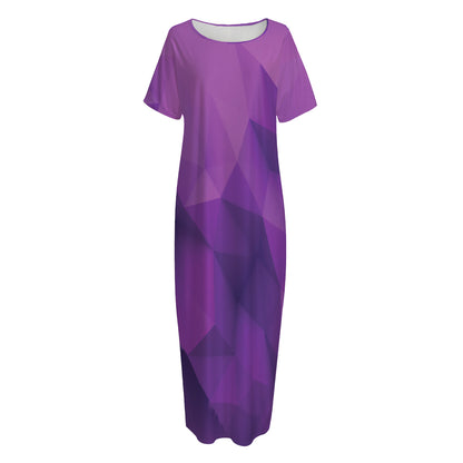 Purple Polygonal Geometric Print Short Sleeve Long Nightdress