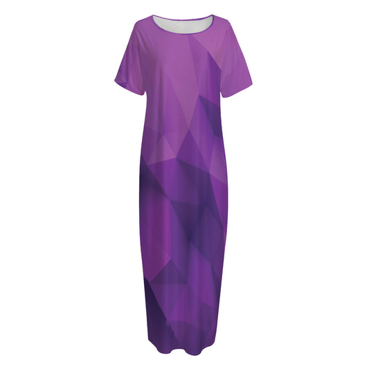 Purple Polygonal Geometric Print Short Sleeve Long Nightdress