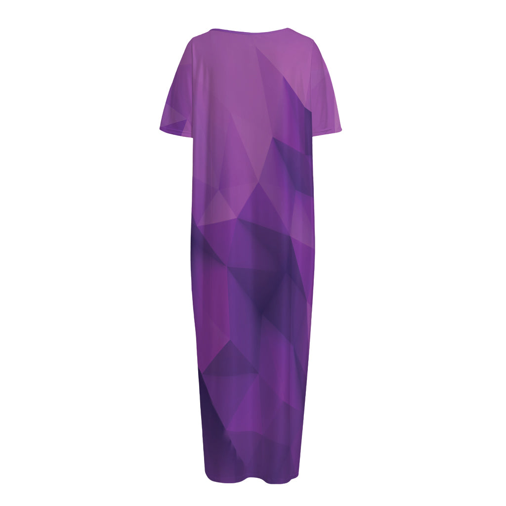 Purple Polygonal Geometric Print Short Sleeve Long Nightdress