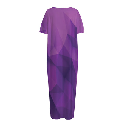Purple Polygonal Geometric Print Short Sleeve Long Nightdress