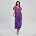 Purple Polygonal Geometric Print Short Sleeve Maxi Dress