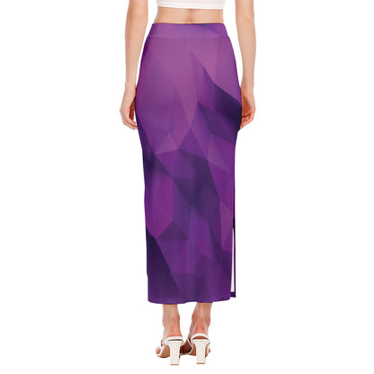 Purple Polygonal Geometric Print Side Slit Maxi Skirt