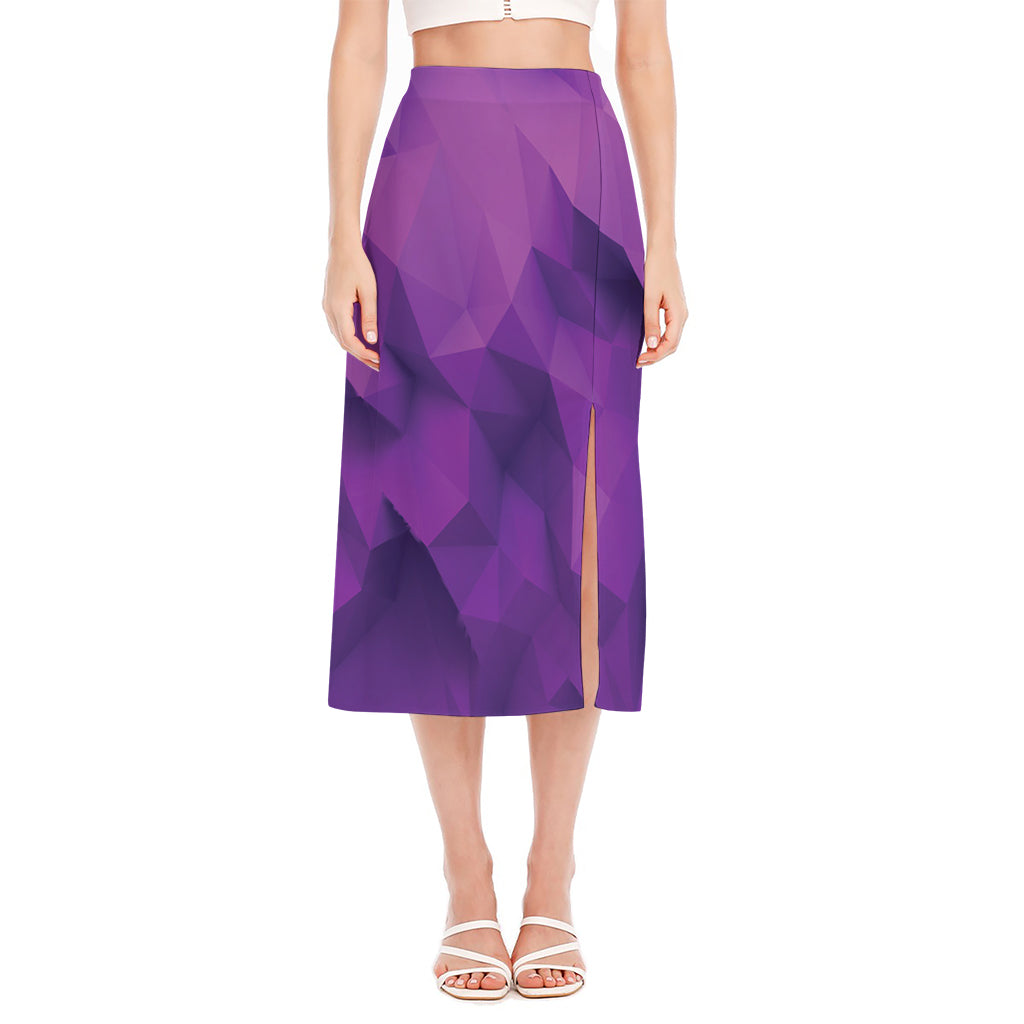 Purple Polygonal Geometric Print Side Slit Midi Skirt